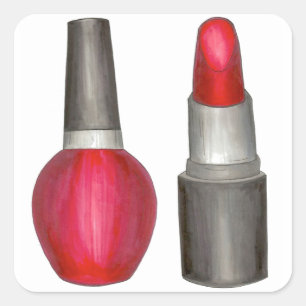 Red Lipstick Nail Polish Makeup Beauty Stickers