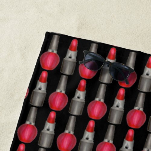 Red Lipstick Nail Polish Makeup Cosmetics Beauty Beach Towel