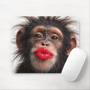 Red Lipstick on a Chimpanzee Mouse Pad