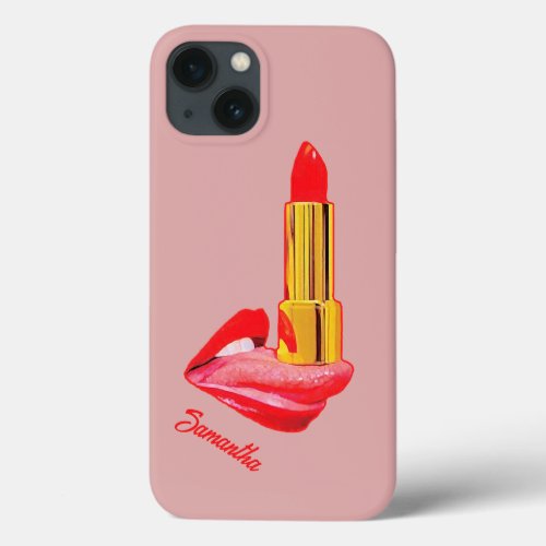 Red Lipstick on The Tongue with Personalization iPhone 13 Case