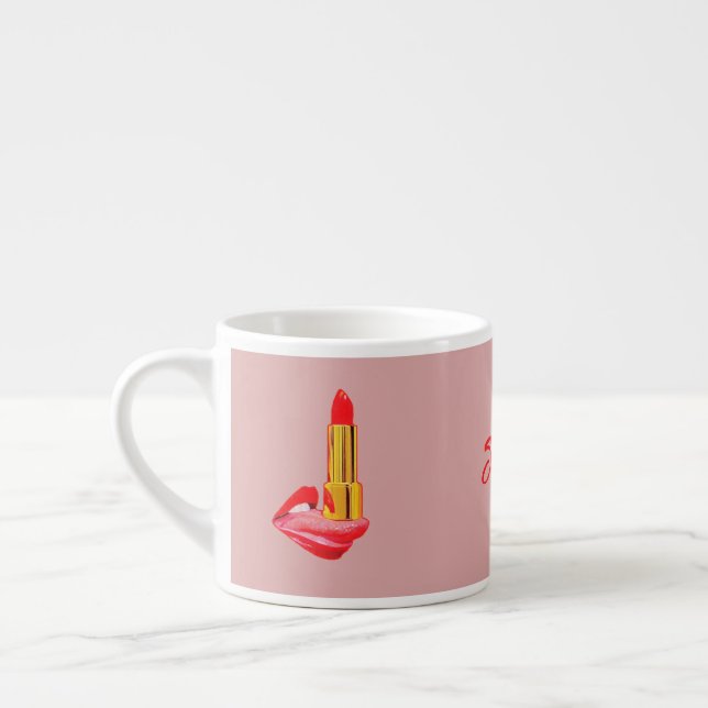 Red Lipstick on The Tongue with Personalization Espresso Cup (Left)