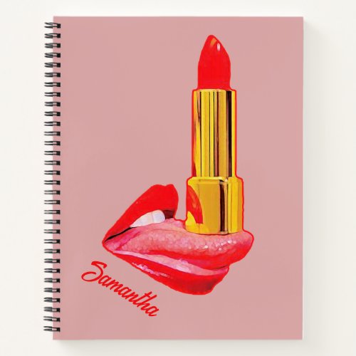 Red Lipstick on The Tongue with Personalization Notebook