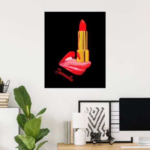 Red Lipstick on The Tongue with Personalization Poster