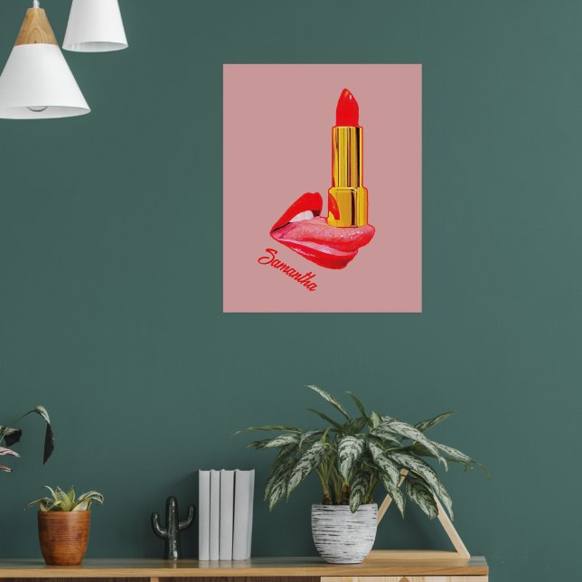 Red Lipstick on The Tongue with Personalization Poster (Living Room 1)