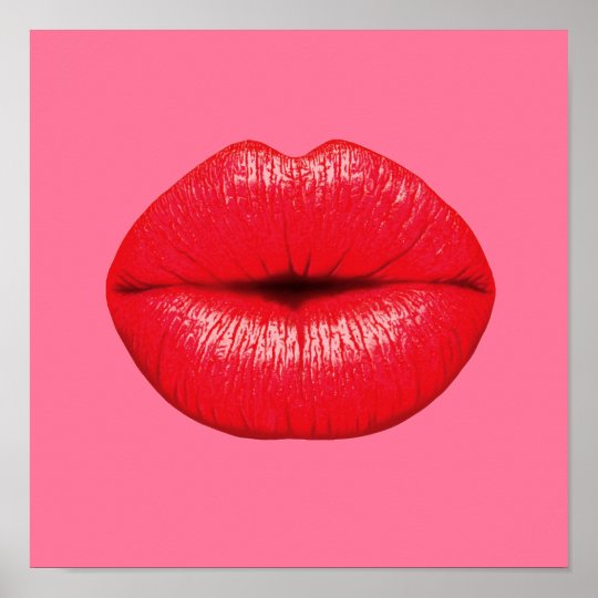 Red Lipstick Pop Art Lips On Girly Pink Poster 