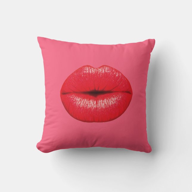 Red Lipstick pop art pink Throw Pillow (Front)