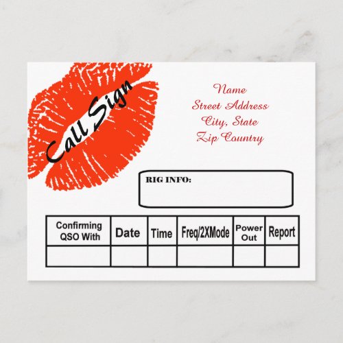 Red Lipstick Print Ham Radio QSL Card