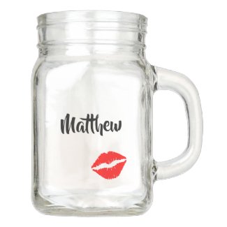 Red Lipstick Print Mason Jar