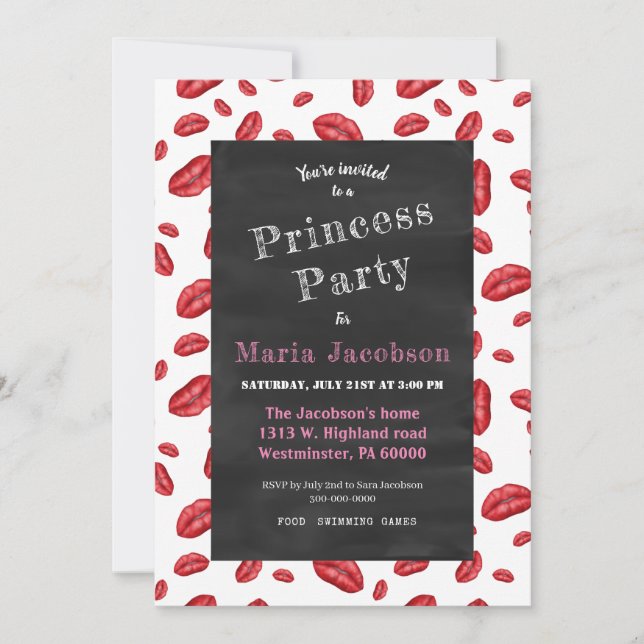 Red lipstick prints invitation (Front)