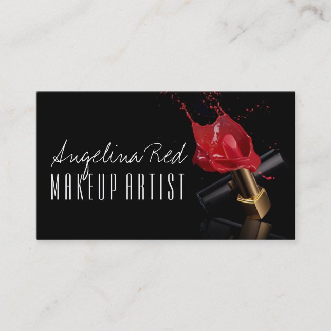 Red Lipstick Splash Makeup Artist Beauty Salon Business Card (Front)