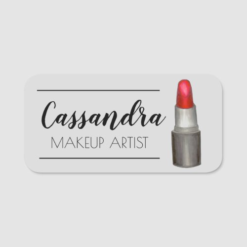 Red Lipstick Tube Makeup Artist Cosmetologist Name Tag