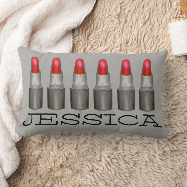 Red Lipstick Tubes Makeup Artist Cosmetics Beauty Lumbar Pillow (Blanket)