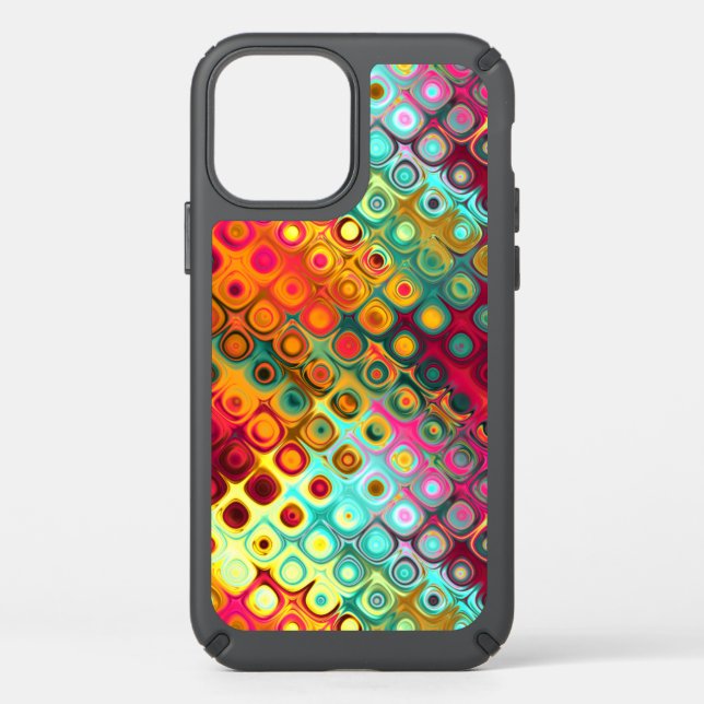 Red Liquid Rainbow Dots Abstract Pattern Speck iPhone 12 Case (Front)