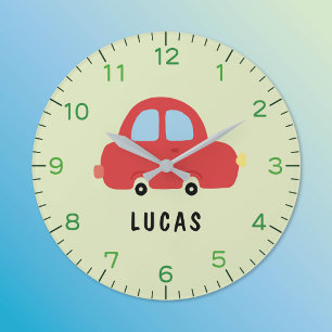 Red Little Car Personalized Kids Wall Clock