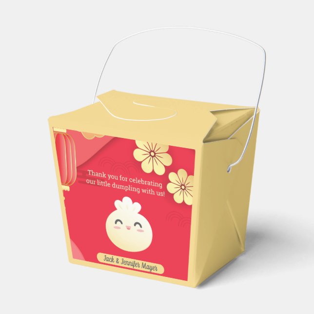 Red Little Dumpling Asian Baby Shower Favor Box (Front Side)