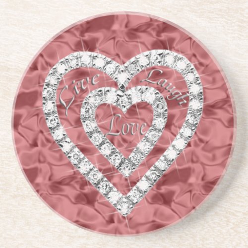 Red Live Laugh Love Diamond Heart Coaster