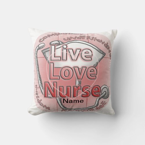 Red Live Love Nurse Throw Pillow