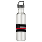 Thin Red Line Flag on Black Firefighter Water Bottle
