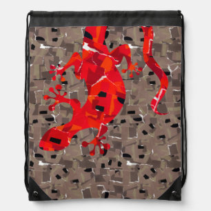 Red Lizard Collage Drawstring Bag
