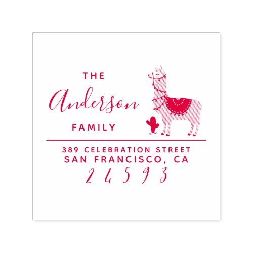Red Llama  Succulent Family Name Return Address Self_inking Stamp
