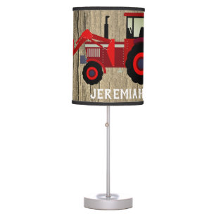 Red Loader Tractor On Wood Look Table Lamp