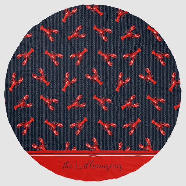 Red Lobster Abstract Stripes Navy Personalized Beach Towel (Front)