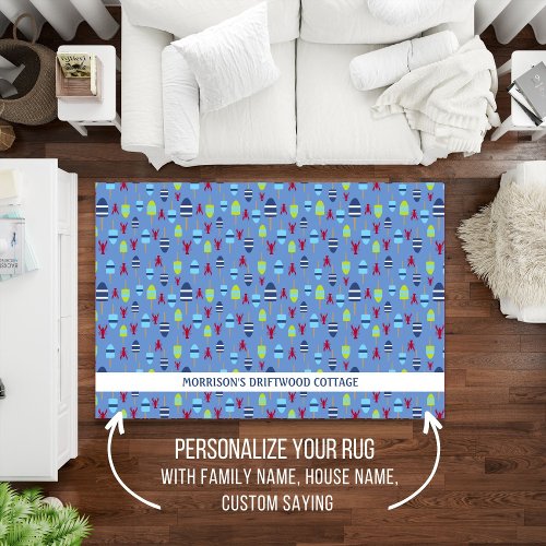 Red Lobster And Buoy Pattern Personalized Text Rug