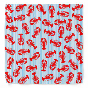 Red Lobster Animal Pattern on Blue Stripes Bandana