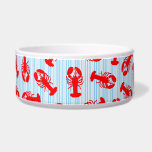Red Lobster Animal Pattern on Blue Stripes Bowl<br><div class="desc">This cool and cute red lobster animal pattern on blue and white stripes is perfect for the trendy and stylish food and animal lover. It's funny and silly print is great for many gifts and occasions.</div>