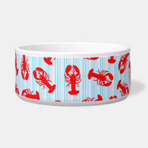 Red Lobster Animal Pattern on Blue Stripes Bowl