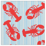 Red Lobster Animal Pattern on Blue Stripes Fabric