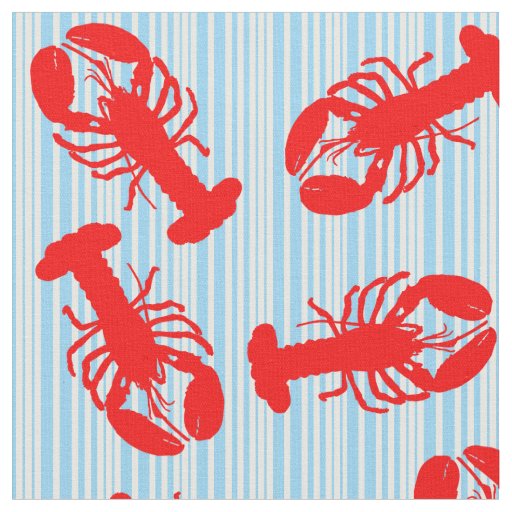 Red Lobster Animal Pattern on Blue Stripes Fabric