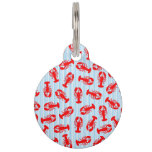 Red Lobster Animal Pattern On Blue Stripes Pet Tag at Zazzle