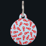 Red Lobster Animal Pattern on Blue Stripes Pet Tag<br><div class="desc">This cool and cute red lobster animal pattern on blue and white stripes is perfect for the trendy and stylish food and animal lover. It's funny and silly print is great for many gifts and occasions.</div>