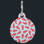 Red Lobster Animal Pattern on Blue Stripes Pet Tag<br><div class="desc">This cool and cute red lobster animal pattern on blue and white stripes is perfect for the trendy and stylish food and animal lover. It's funny and silly print is great for many gifts and occasions.</div>