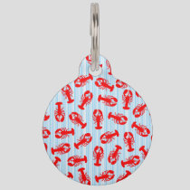 Red Lobster Animal Pattern on Blue Stripes Pet Tag