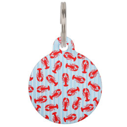Red Lobster Animal Pattern on Blue Stripes Pet Tag
