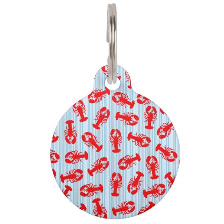 Red Lobster Animal Pattern On Blue Stripes Pet Tag