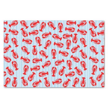 Red Lobster Animal Pattern On Blue Stripes Tissue Paper by BlackStrawberry_Co at Zazzle