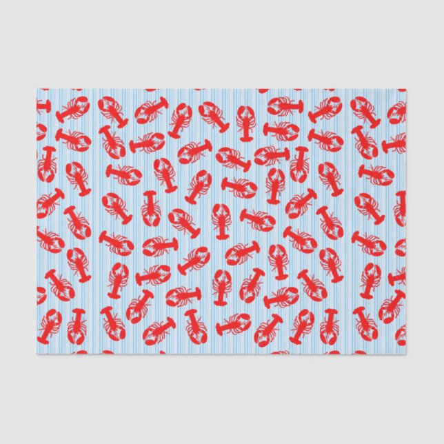 Red Lobster Animal Pattern on Blue Stripes Tissue Paper (Front)