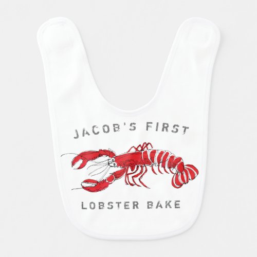 Red Lobster Bake Monogrammed Name Baby Bib