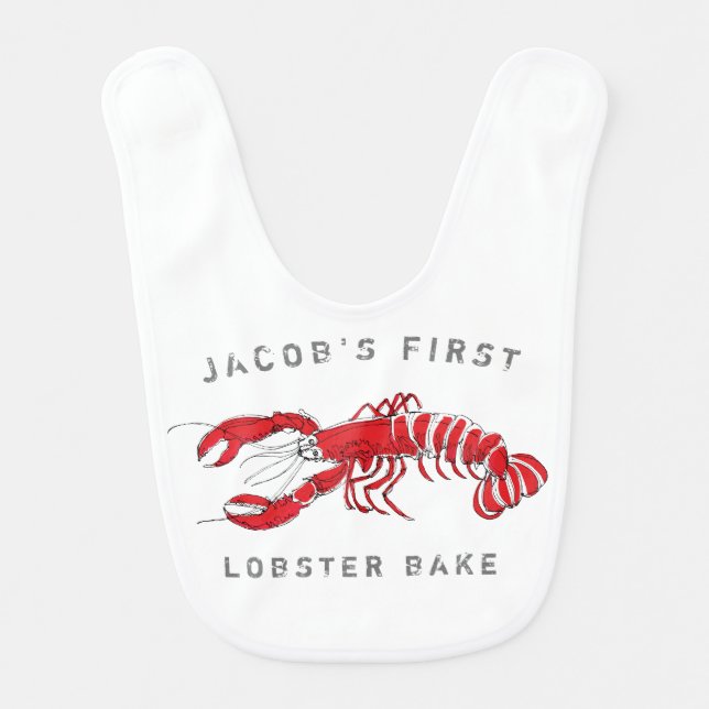 Red Lobster Bake Monogrammed Name Baby Bib (Front)