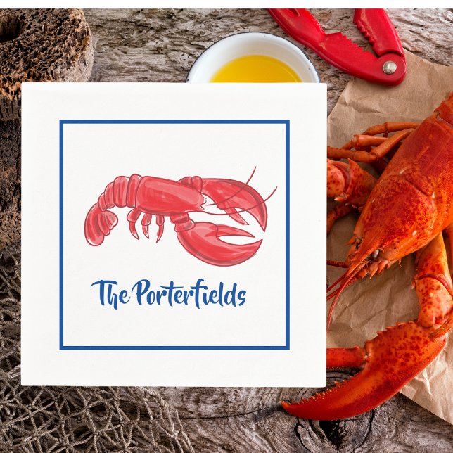 Red Lobster Blue Border Custom Party Napkins (Creator Uploaded)