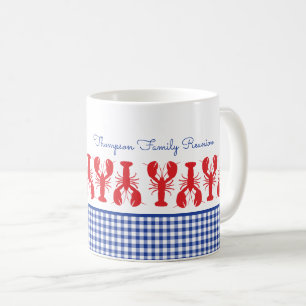 Red Lobster Blue Gingham Coastal Family Reunion Coffee Mug