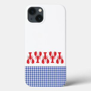 Red Lobster Blue Gingham Coastal Travel Tech iPhone 13 Case