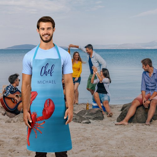 Red lobster blue sea crawfish boil party chef cook apron