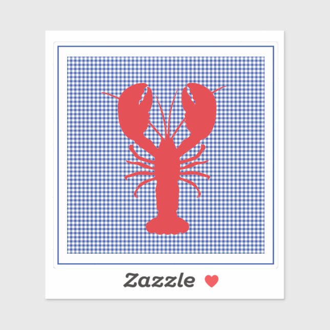 red lobster blue white gingham beach preppy fun sticker (Sheet)
