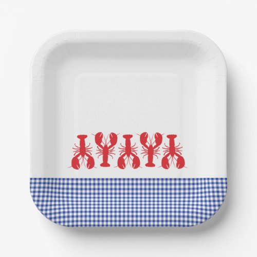 Red Lobster Blue White Gingham Coastal Party Plate