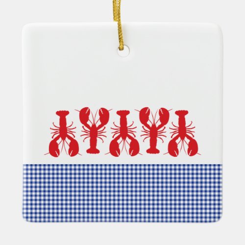 Red Lobster Blue White Gingham Family Reunion Year Ceramic Ornament
