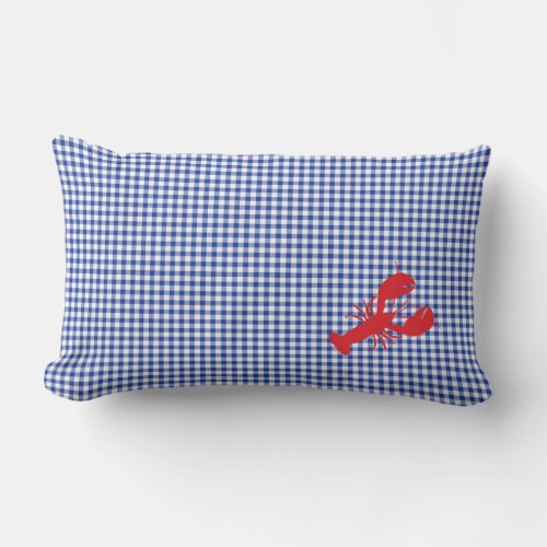 Red Lobster Blue White Preppy Gingham Home Decor Lumbar Pillow